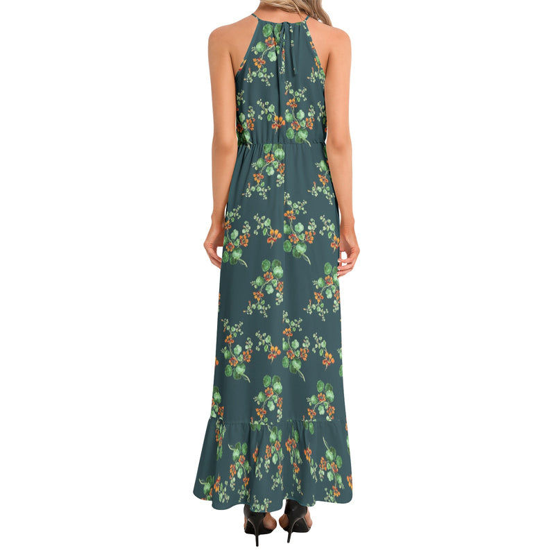 Nasturtium Ruffle Hem Halter Neck Maxi Dress - Objet D'Art