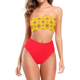 scarlet flame print 2 Chest Wrap Bikini Swimsuit (Model S36) - Objet D'Art