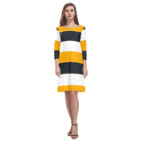 striped gold white black print Rhea Loose Round Neck Dress(Model D22) - Objet D'Art