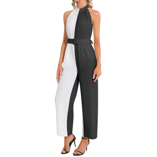 Dynamic Duo Halter Neck Buckle Belted Jumpsuit - Objet D'Art