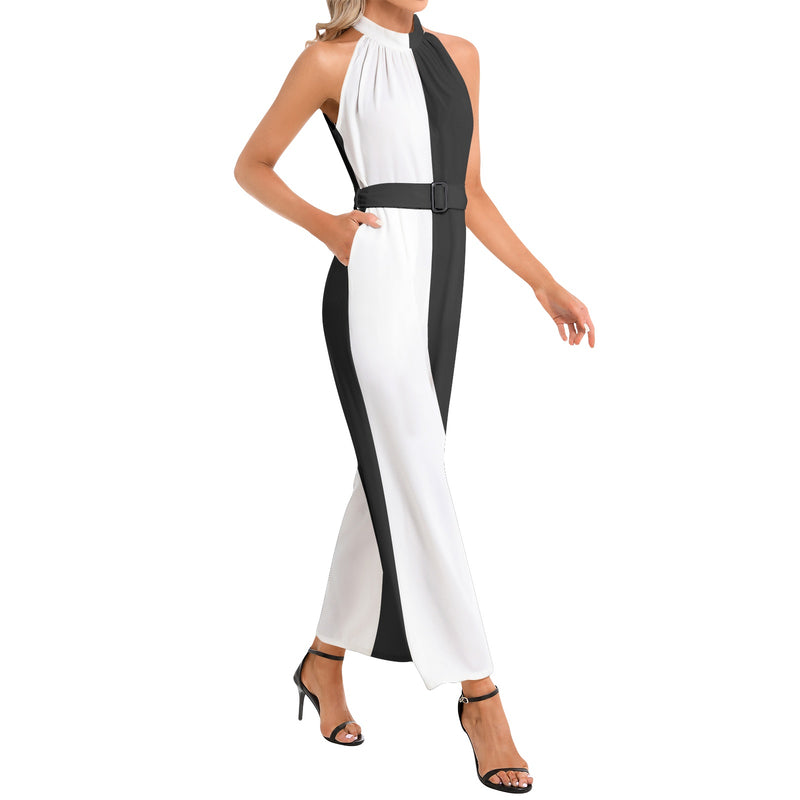 Dynamic Duo Halter Neck Buckle Belted Jumpsuit - Objet D'Art