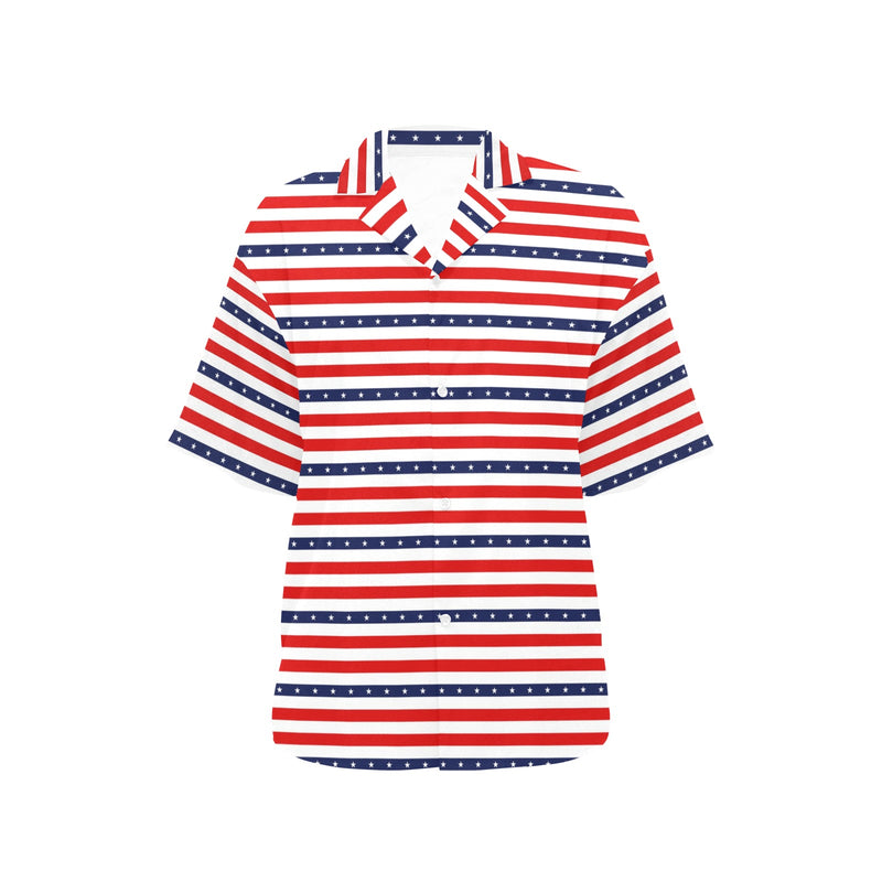 americana stars and stripes striped print 2 All Over Print Hawaiian Shirt for Women (Model T58) - Objet D'Art