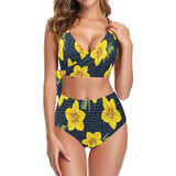 yellow flora print copy Knot Side Bikini Swimsuit (Model S37) - Objet D'Art