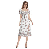Bandana Art Puff Sleeve Split Thigh Midi Dress - Objet D'Art