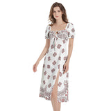 Bandana Art Puff Sleeve Split Thigh Midi Dress - Objet D'Art