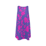 blue mauve greek key fuchsia rose print 4 Sleeveless A-Line Pocket Dress (Model D57) - Objet D'Art