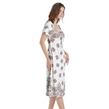 Bandana Art Puff Sleeve Split Thigh Midi Dress - Objet D'Art