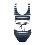 dk blue striped print 2 A B Cross String Bikini Set (Model S29) - Objet D'Art