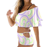pastel curve print 2 Women's Ruffle Off Shoulder Bikini Swimsuit (Model S45) - Objet D'Art