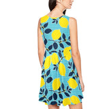 lemon striped blue print 2 Thea Sleeveless Skater Dress(Model D19) - Objet D'Art