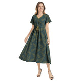 Flutter Sleeve Drawstring Waist Flared Dress - Objet D'Art