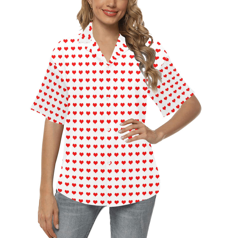 red hot heart 3 print 2 All Over Print Hawaiian Shirt for Women (Model T58) - Objet D'Art