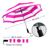 fuchsia striped umbrella print Semi-Automatic Foldable Umbrella (Model U12) - Objet D'Art