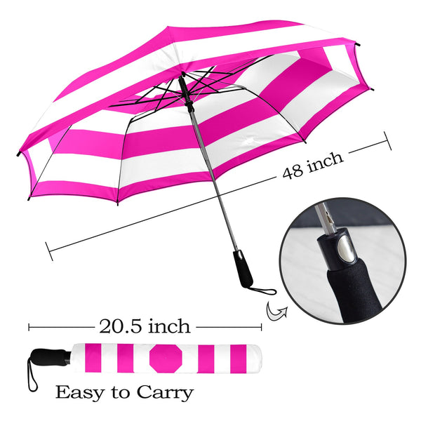 fuchsia striped umbrella print Semi-Automatic Foldable Umbrella (Model U12) - Objet D'Art