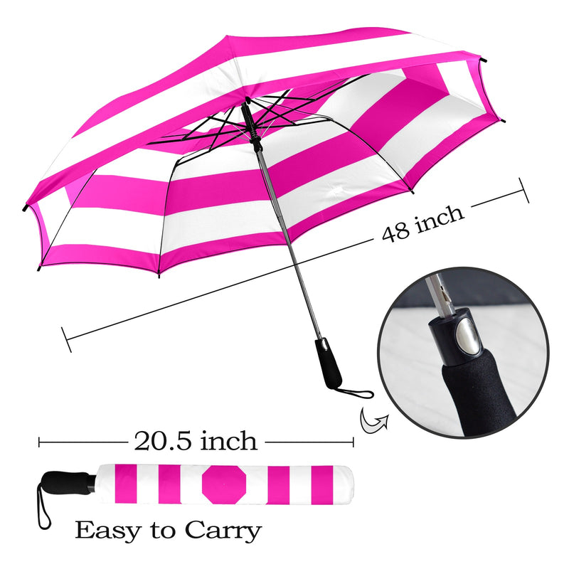 fuchsia striped umbrella print Semi-Automatic Foldable Umbrella (Model U12) - Objet D'Art