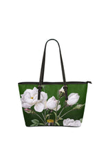 Green Floral Leather Tote Bag/Small (Model 1651) - Objet D'Art
