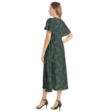 Flutter Sleeve Drawstring Waist Flared Dress - Objet D'Art