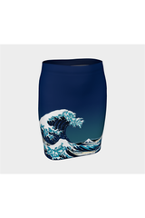 Great Wave Off Kanagawa Fitted Skirt - Objet D'Art