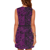 purple rose print 2 Eos Women's Sleeveless Dress (Model D01) - Objet D'Art