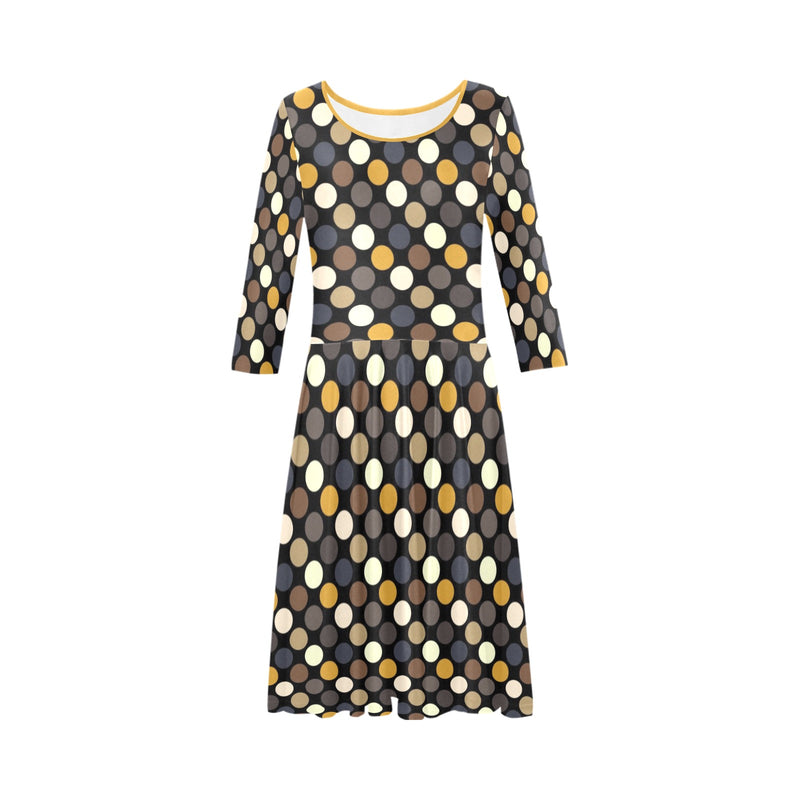 earthtone polka dot print 54 Tethys Half-Sleeve Skater Dress(Model D20) - Objet D'Art