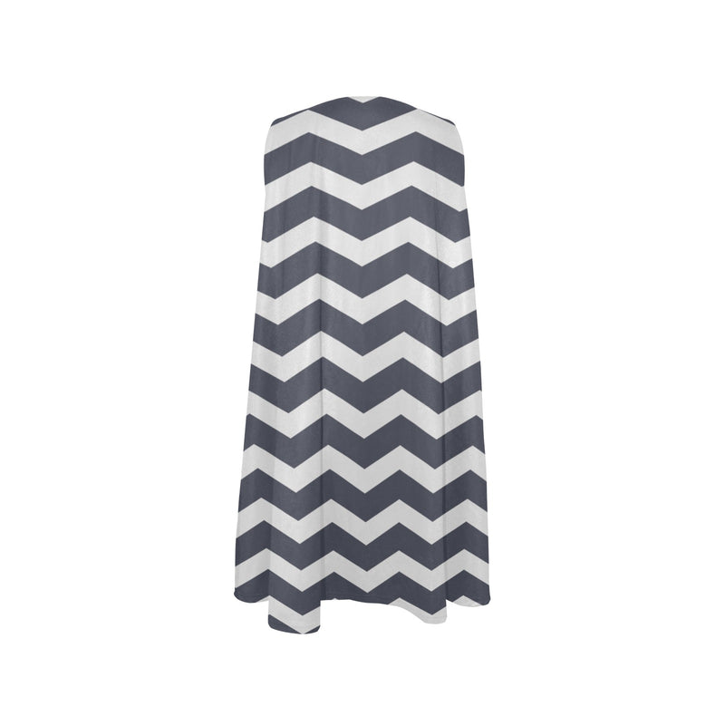 waves gray print 5 Sleeveless A-Line Pocket Dress (Model D57) - Objet D'Art