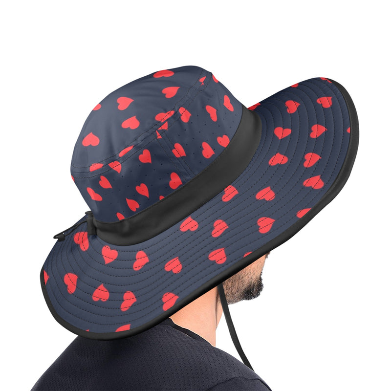 scattered hearts print 4 Wide Brim Bucket Hat - Objet D'Art