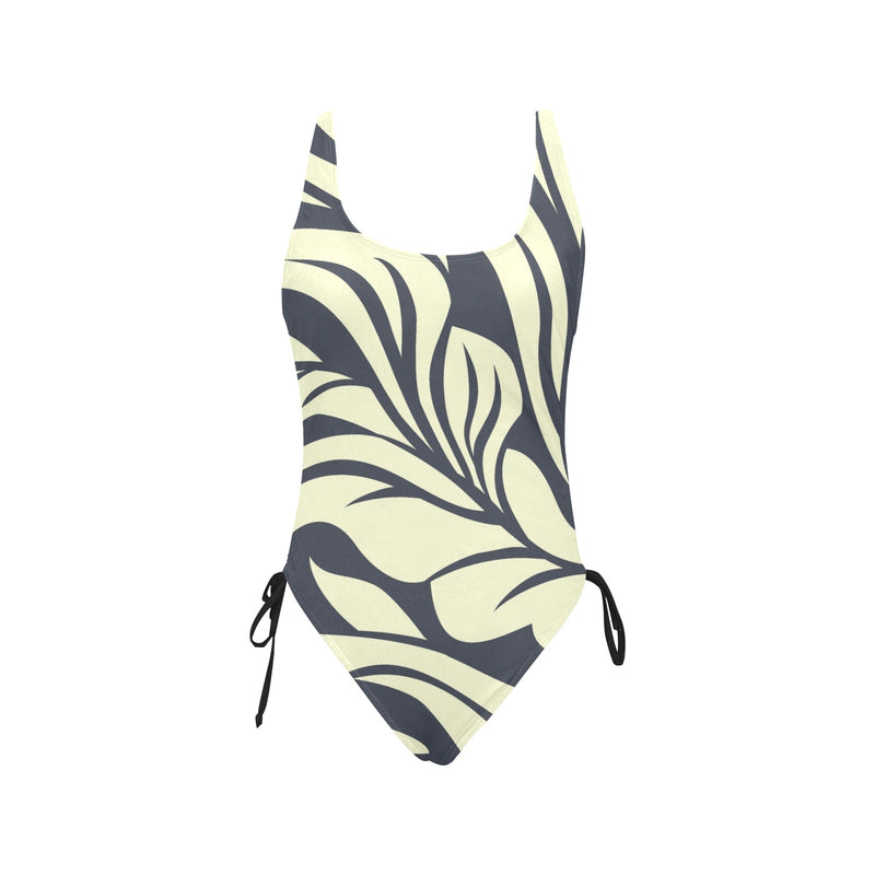 petal play print Drawstring Side One-Piece Swimsuit (Model S14) - Objet D'Art