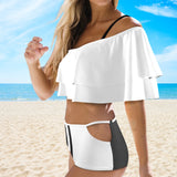 bw striped reverse print Women's Ruffle Off Shoulder Bikini Swimsuit (Model S45) - Objet D'Art