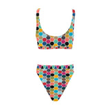 colorful hex swimwear print Sport Top & High-Waisted Bikini Swimsuit (Model S07) - Objet D'Art