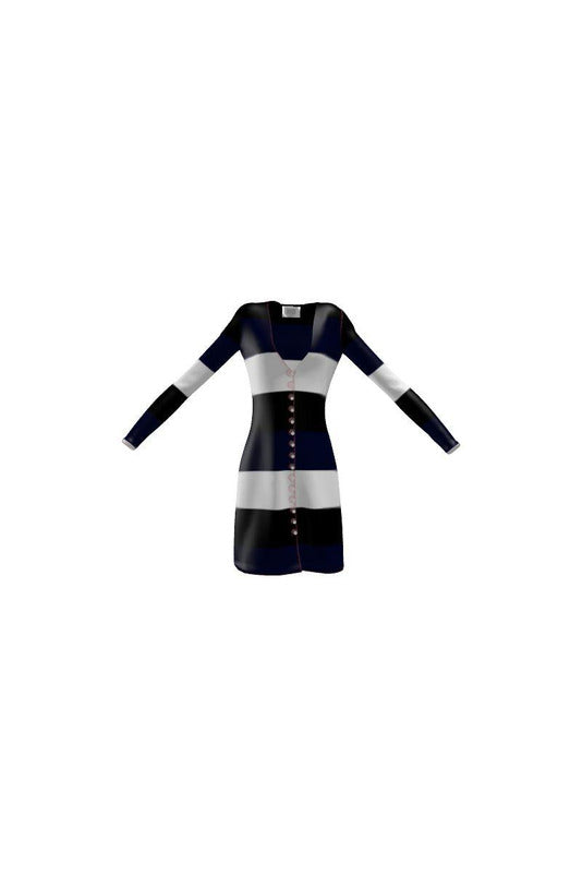 Blue, Black and White Boldly Striped Cardigan - Objet D'Art
