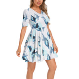 Short Sleeve Ruched Bust Flared Hem Dress - Objet D'Art