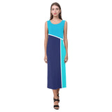 ink blue print 2 Phaedra Sleeveless Open Fork Long Dress (Model D08) - Objet D'Art