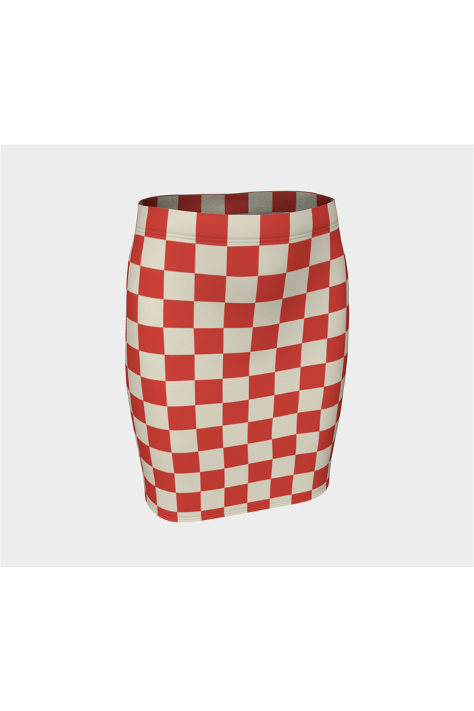 Coral Orange Checker Fitted Skirt - Objet D'Art