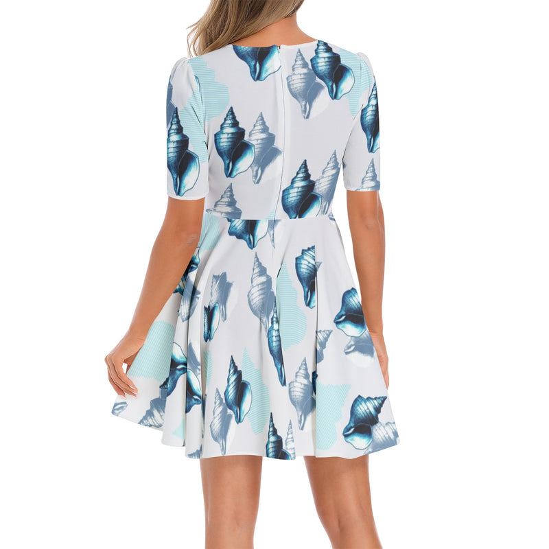 Short Sleeve Ruched Bust Flared Hem Dress - Objet D'Art