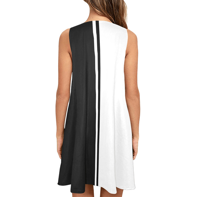 bw swimsuit cover print Sleeveless A-Line Pocket Dress (Model D57) - Objet D'Art