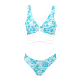 greek roses in blue print Cross String Bikini Set (Model S29) - Objet D'Art