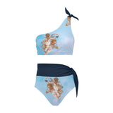 navy blue 2 print 4 High Waisted One Shoulder Bikini Set (Model S16) - Objet D'Art