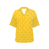TURMERIC striped floral print All Over Print Hawaiian Shirt for Women (Model T58) - Objet D'Art
