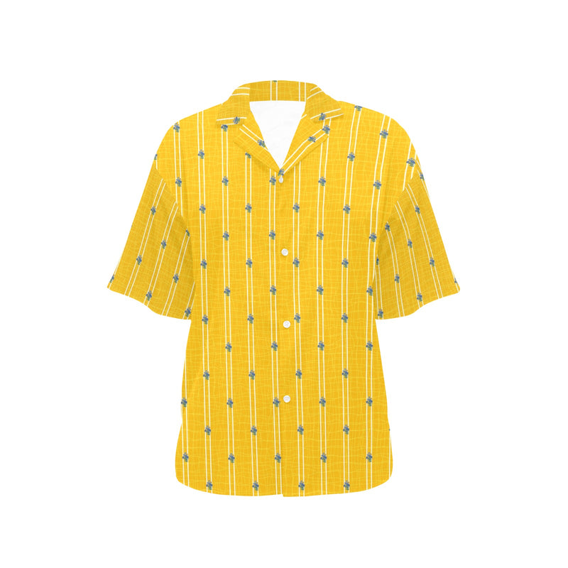 TURMERIC striped floral print All Over Print Hawaiian Shirt for Women (Model T58) - Objet D'Art
