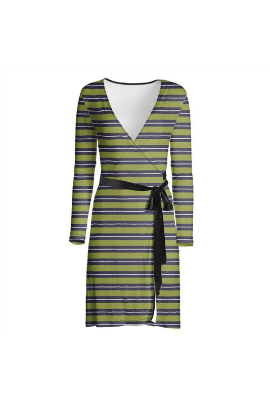Olive Stripe Wrap Dress - Objet D'Art
