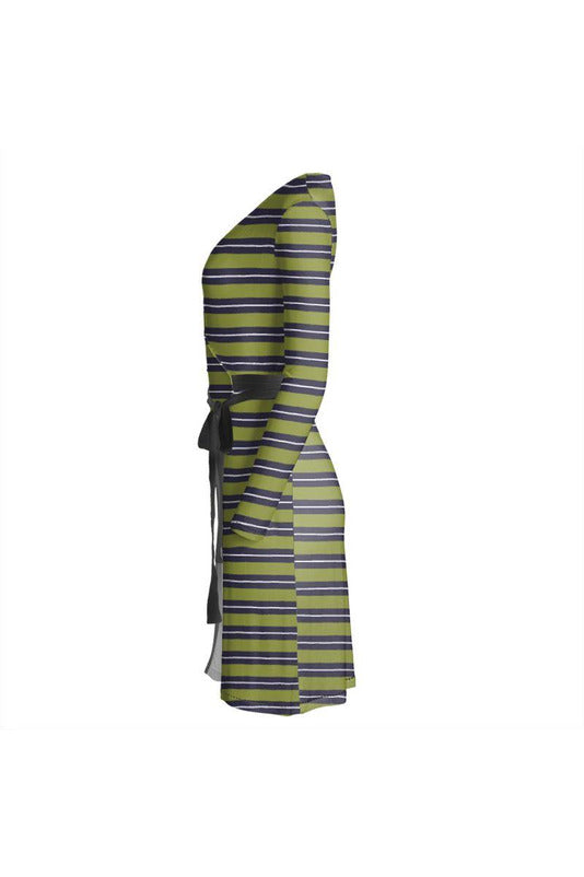 Olive Stripe Wrap Dress - Objet D'Art