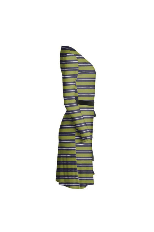 Olive Stripe Wrap Dress - Objet D'Art