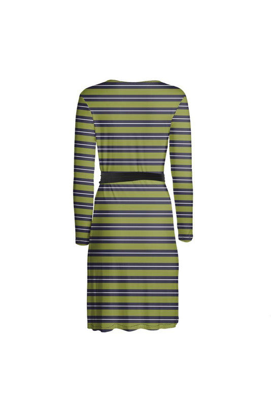 Olive Stripe Wrap Dress - Objet D'Art