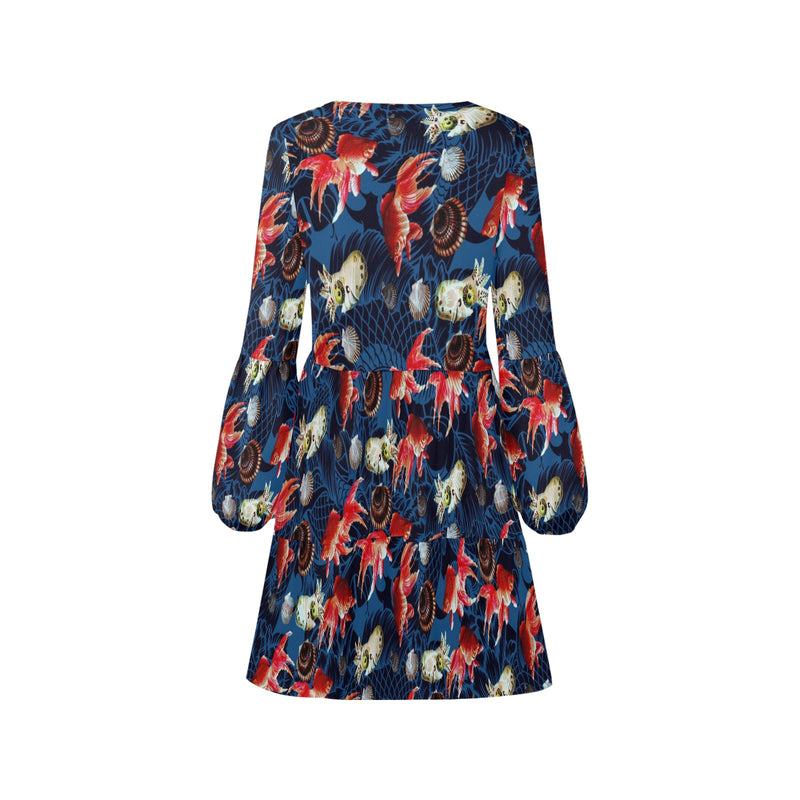 aquaworld print 4 V-Neck Loose Fit Dress (Model D62) - Objet D'Art