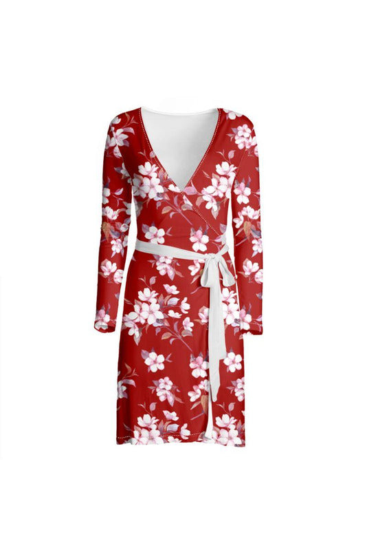 Crimson Floral Wrap Dress - Objet D'Art