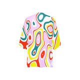 colored splat print 2 Women's Kimono Chiffon Cover Up (Model H51) - Objet D'Art