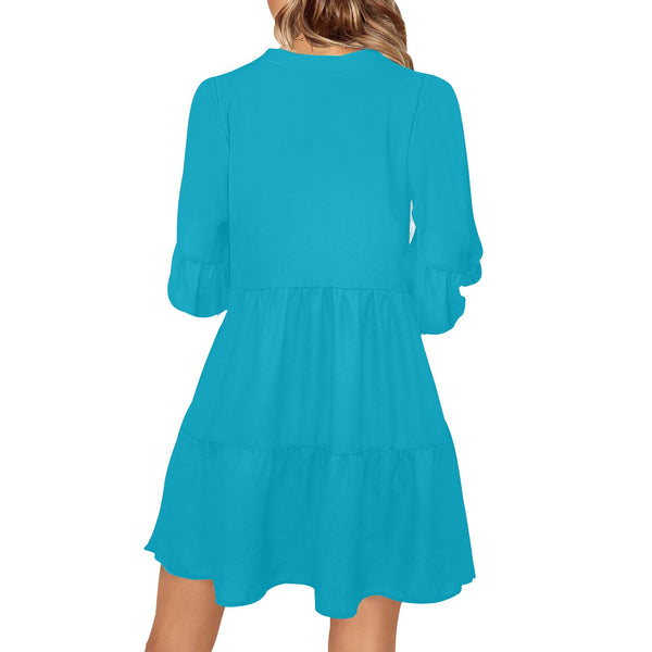 lt blue print 2 V-Neck Loose Fit Dress (Model D62) - Objet D'Art