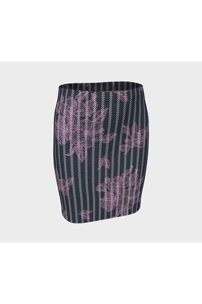 Pink & Gray Striped Fitted Skirt - Objet D'Art