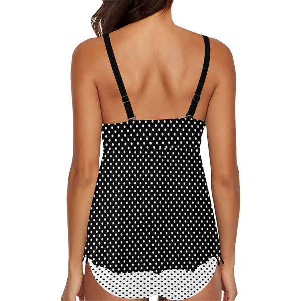 Two Tone Polkadot Chest Drawstring Swim Dress - Objet D'Art