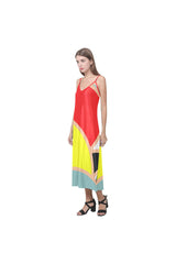 Vestido largo de tenedor abierto con cuello en V de color primario - Tienda minorista en línea Objet D'Art